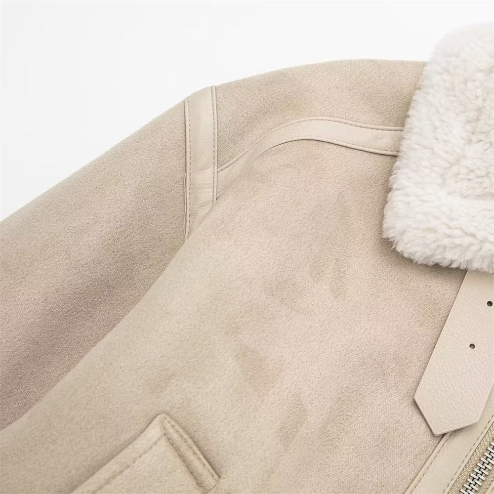 Beige Suede Shearling Jacket - Timeless Versatile Outerwear for All Seasons 6