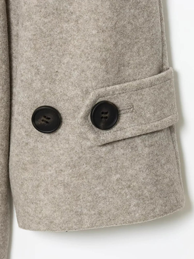 Chic Women's Wool Coat with Belt, Double-Position Collar & Front Pockets 5