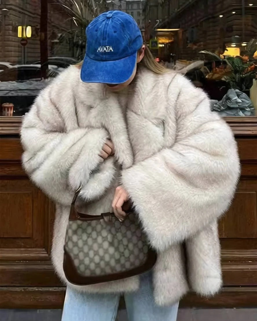 Oversized Faux Fur Coat - Women's Winter Coats in Gradient Tones for Chic Style 5