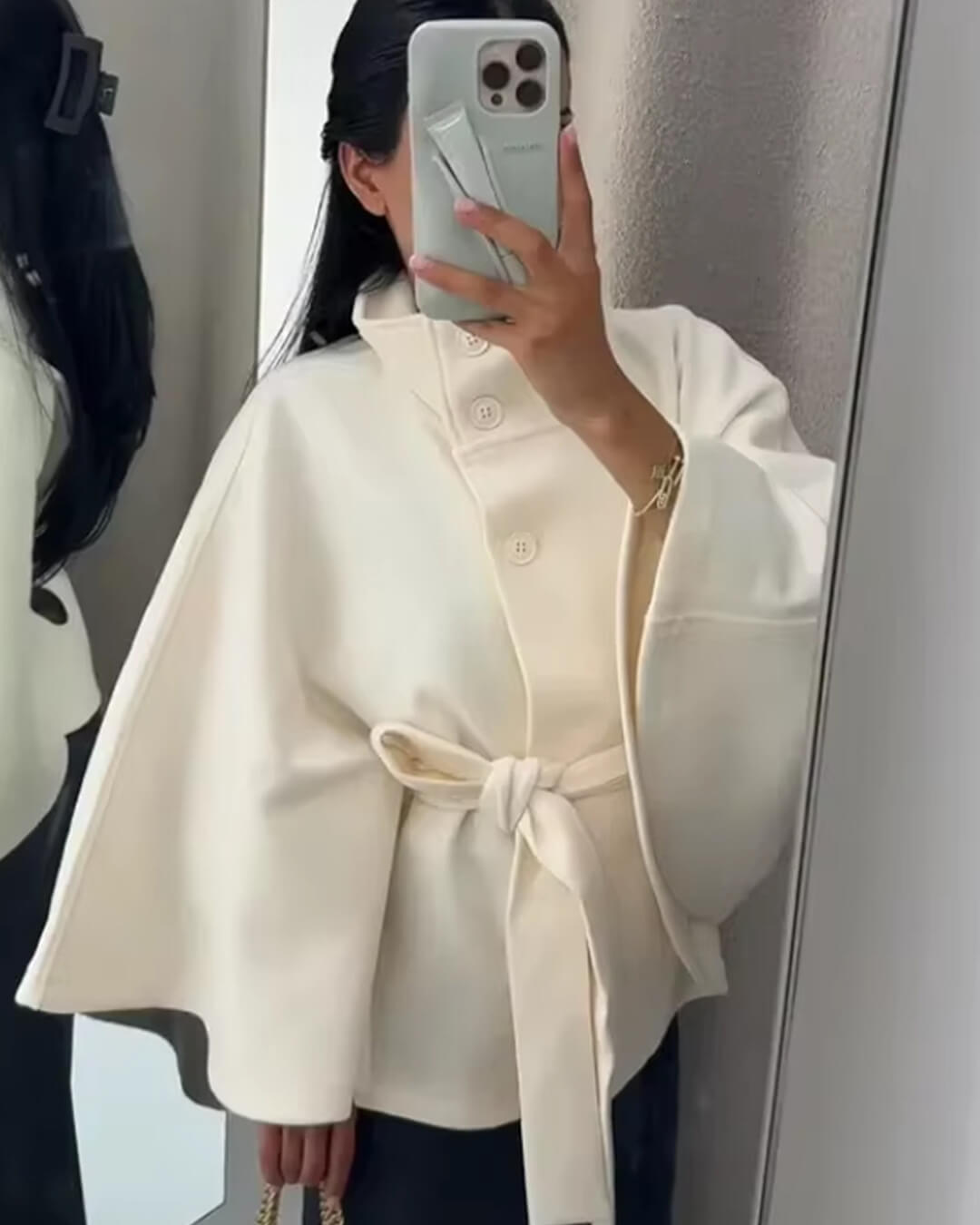 Soera Gianna Elegant High-Neck Belted Cape Jacket