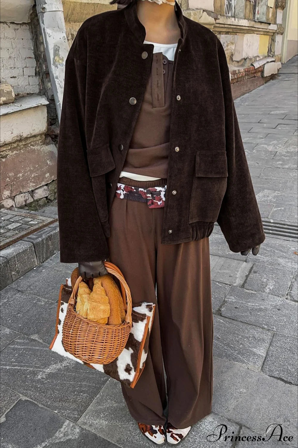 Stylish Corduroy Retro Jacket Coat with Stand Collar and Loose Fit 2