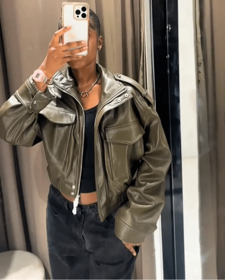 Stylish Women's Vintage Lilo Faux Leather Jacket with Pockets - Casual Coat 0