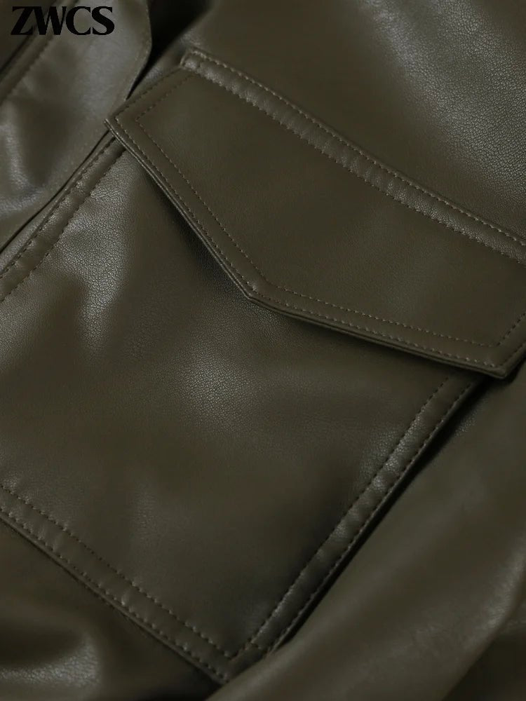 Stylish Women's Vintage Lilo Faux Leather Jacket with Pockets - Casual Coat 5