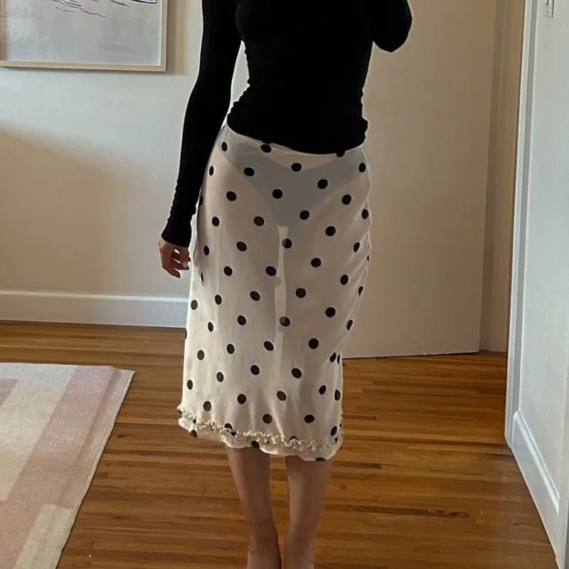SOERA Bianca Mesh Dot Midi Skirt - Bottoms - White S