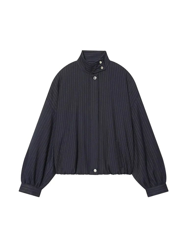 SOERA Saskia Striped Stand Collar Jacket - Coats & Jackets - Blue XS