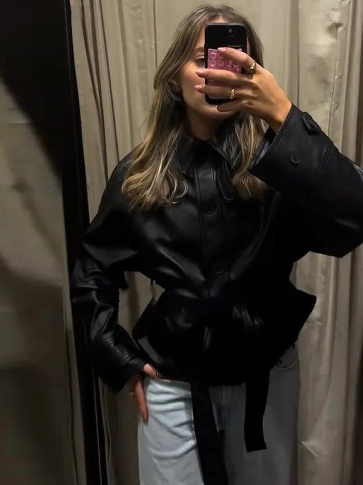 SOERA Tabitha Belted Faux Leather Jacket - Coats & Jackets - 1005009949501329-;bS1775572384782373326 S