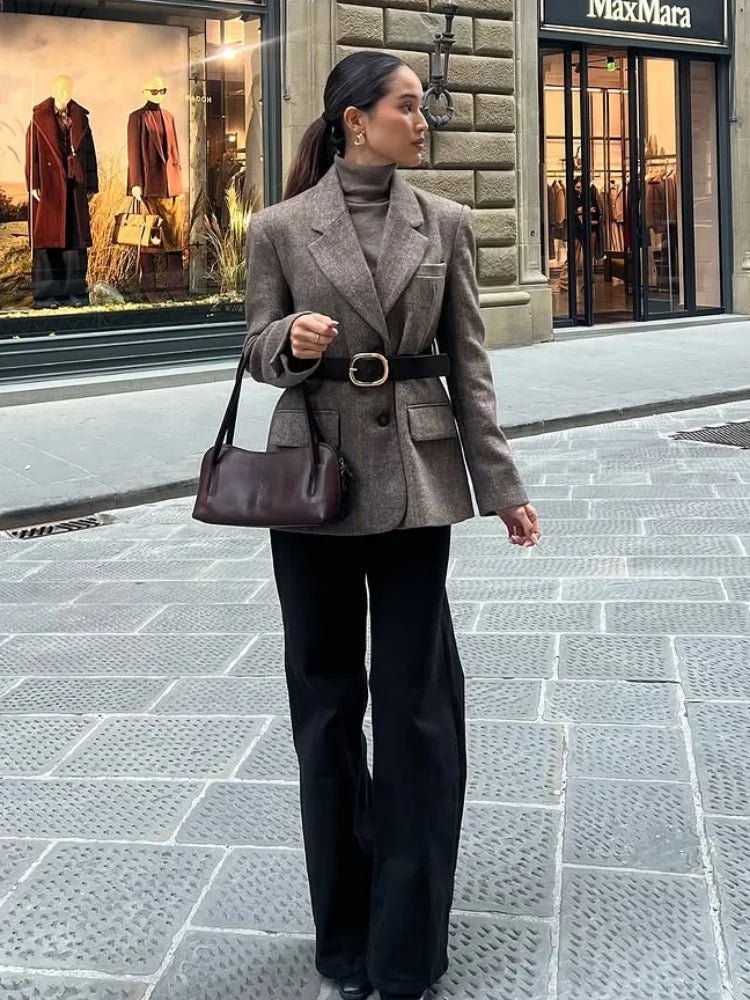 SOERA Yalina Herringbone Blazer with Belt - Coats & Jackets - 1005010788684149-;oq1773374039125091933 XS