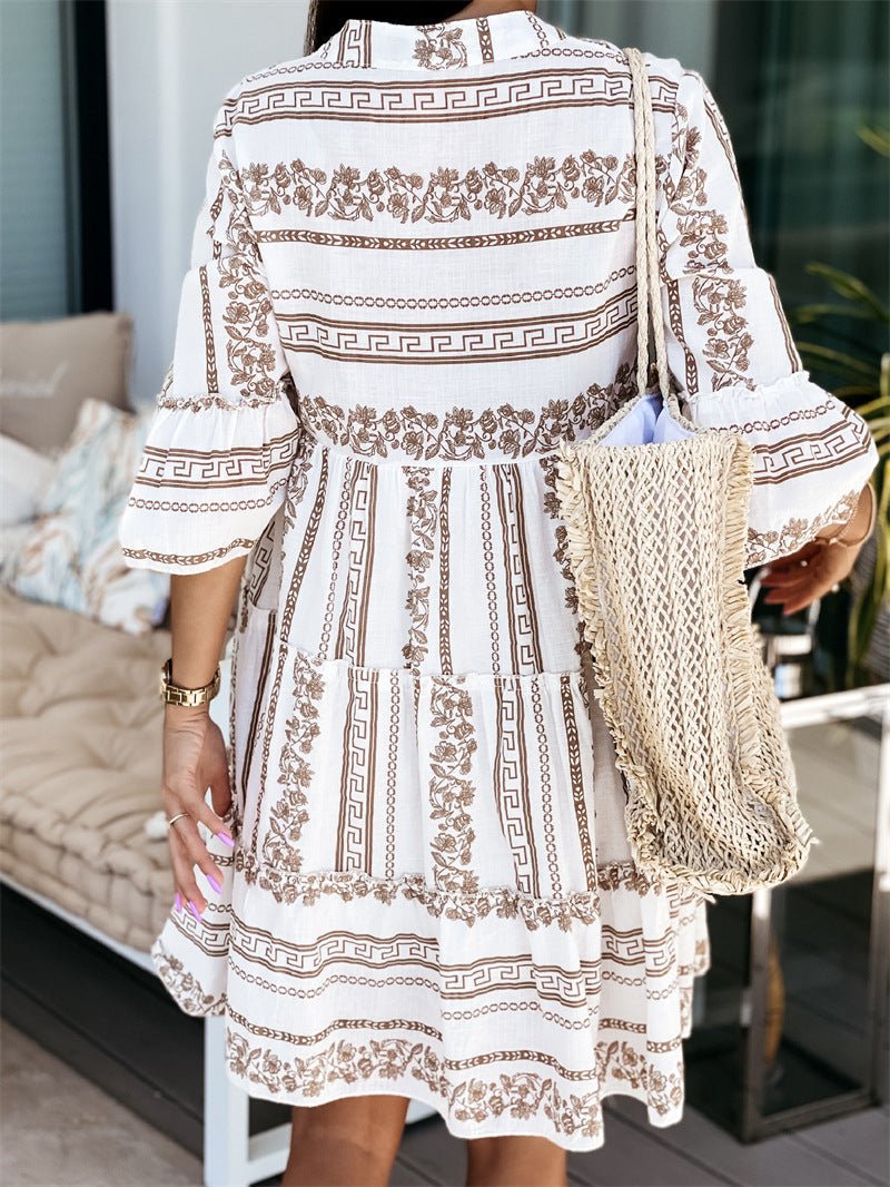 SOERA Beatrice Ruffle Boho Striped Mini Dress - Dress - Beige XS