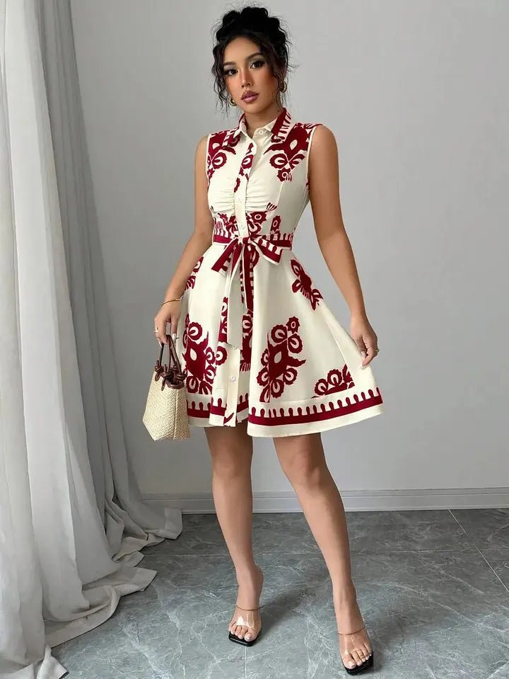 SOERA Bianca Butterfly Print Tie - Waist Midi Dress - Dress - Red S