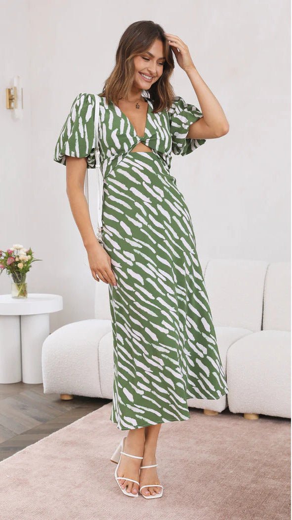 SOERA Brooke Printed V - Neck A - Line Midi Dress - Dress - Green X