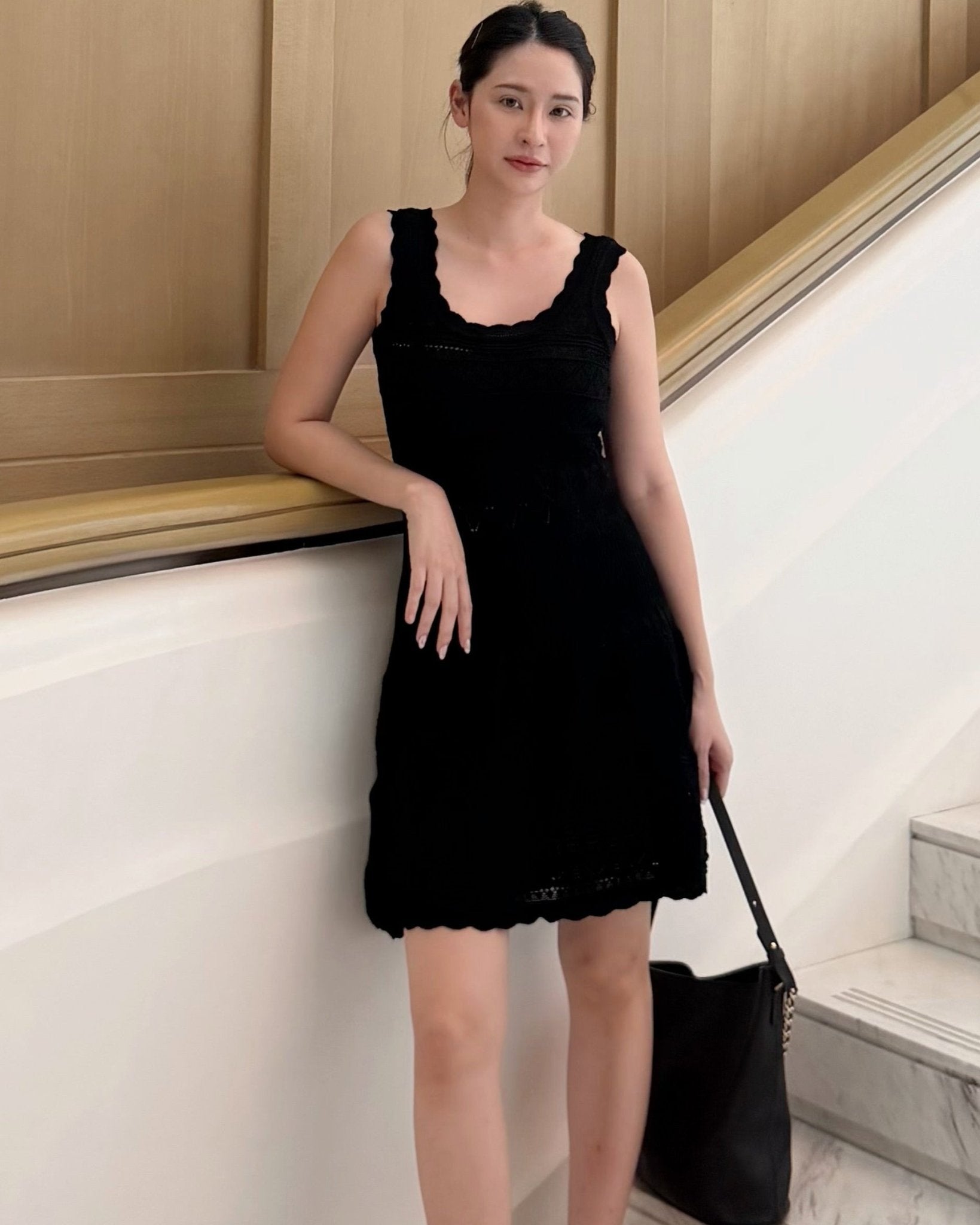 SOERA Celeste Hollow - Out Knitted Midi Dress - Dress - Black M