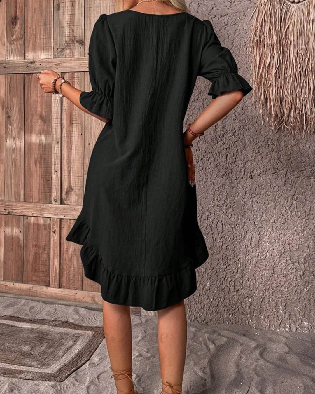 SOERA Celeste Ruffle Hem Smock Dress - Dress - Black L