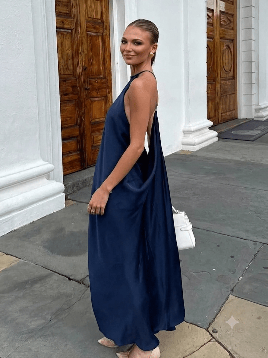 SOERA Indira Satin Halter Maxi Dress - Dress - SOERA-433027-NAV-XS-82851 Navy XS