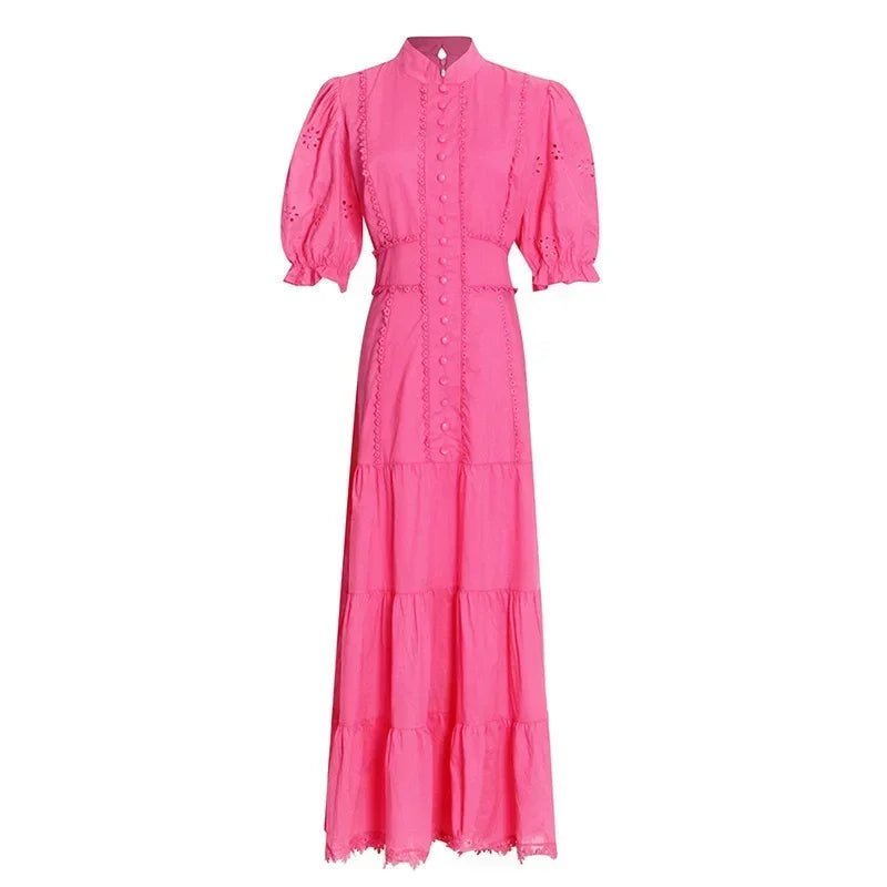 SOERA Isabelle Eyelet Lace Puff Sleeves Midi Dress - Dress - SOERA-364163-DEF-OS-16295 Pink XS