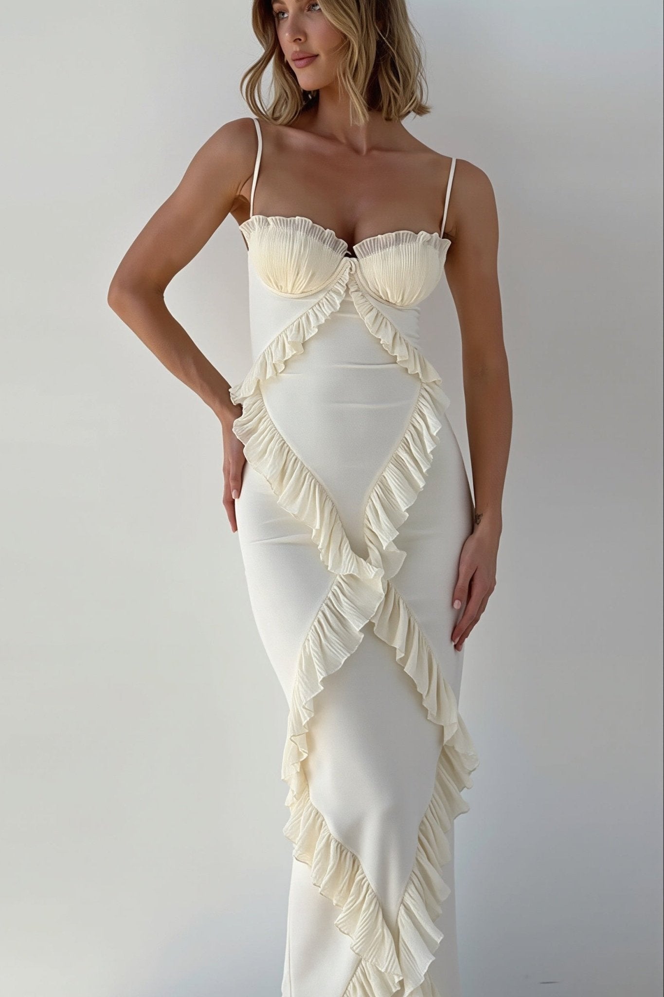 SOERA Natasha Lace Ruffle Maxi Dress - Dress - SOERA-340227-WHI-XS-17667 White XS
