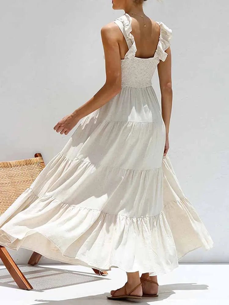 SOERA Tahlia Ruffle Cotton Linen Maxi Dress - Dress - Beige M