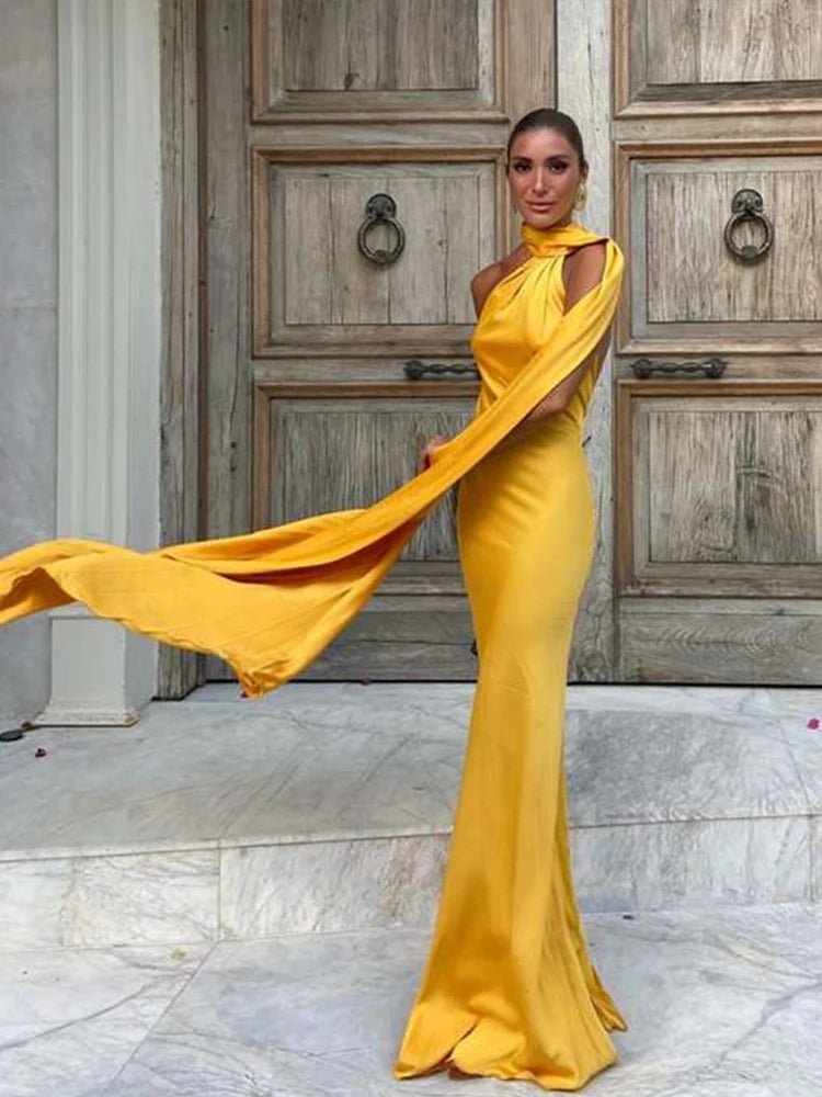 SOERA Yanna Halter Backless Satin Dress - Dress - Yellow S