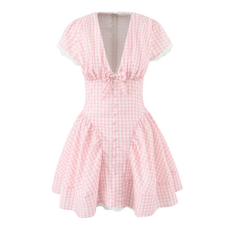 SOERA Beatrice Bow V-Neck Mini Dress - Dresses - Pink M