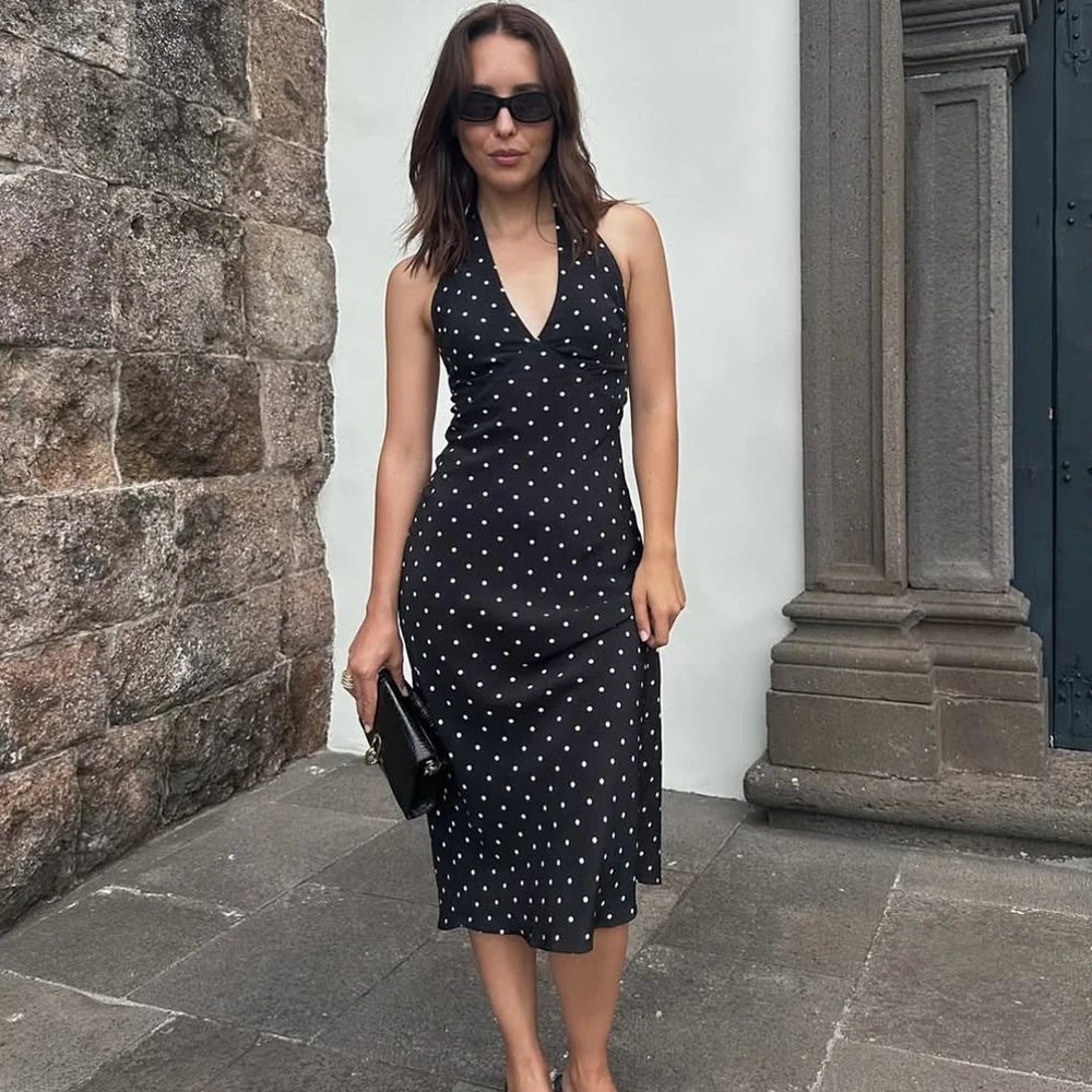 SOERA Bianca Polka Dot Halter Maxi Dress - Dresses - White XS