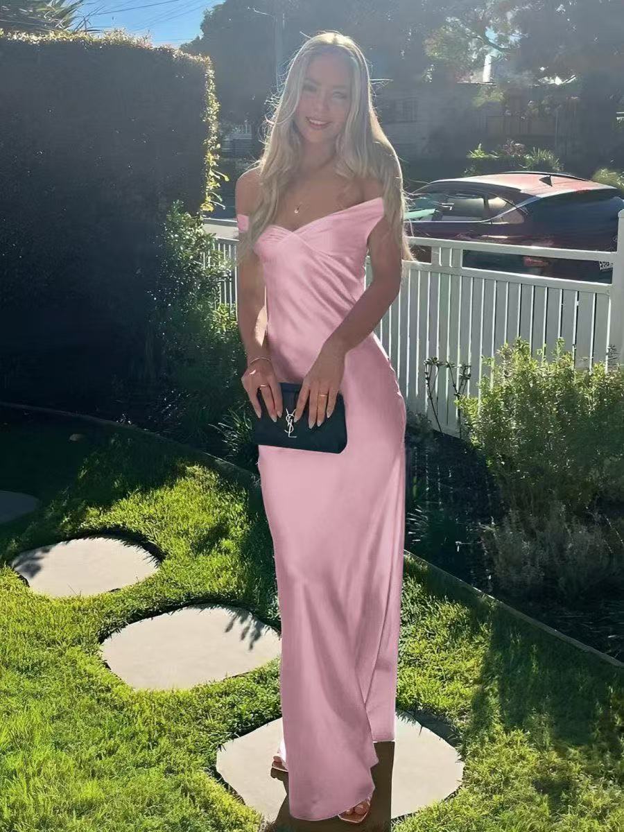 SOERA Clea Satin Off the Shoulder Maxi Dress - Dresses - Pink XS