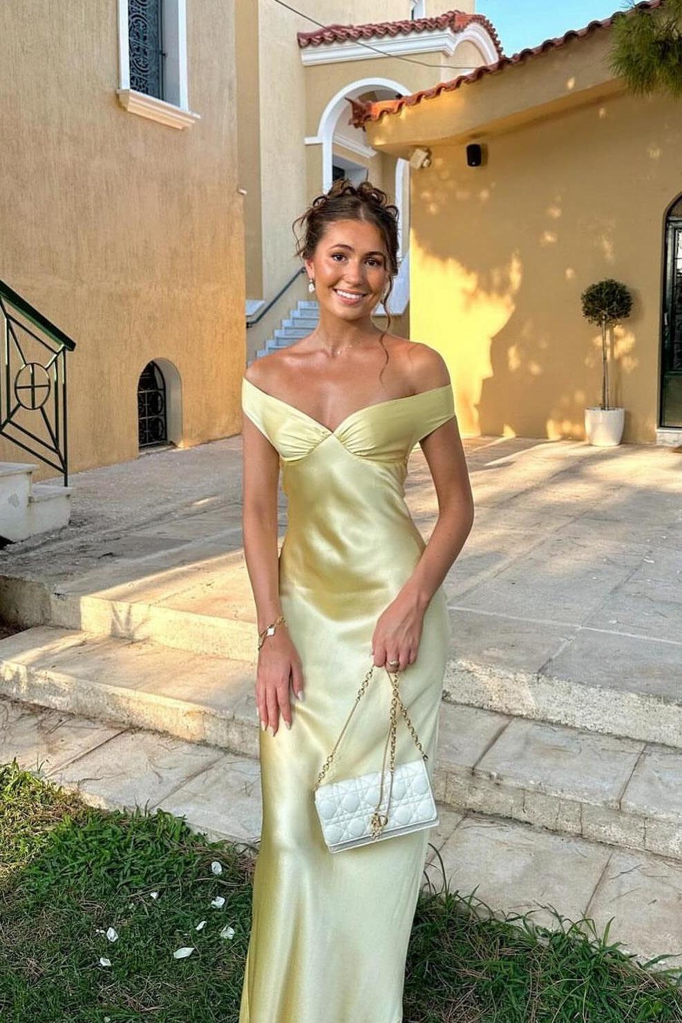 SOERA Clea Satin Off the Shoulder Maxi Dress - Dresses - Yellow XS