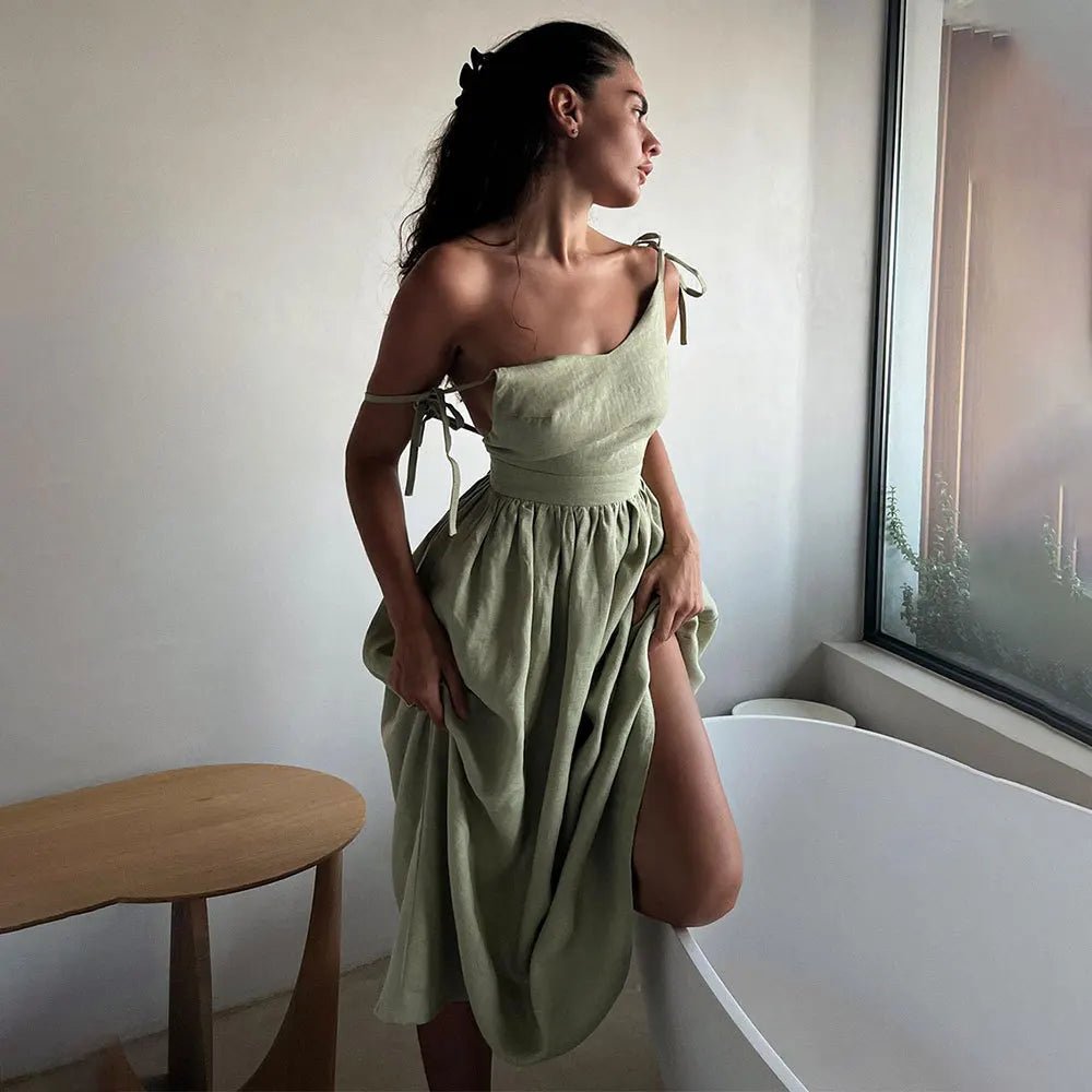 SOERA Elisabeta Backless Tie-Strap Midi Dress - Dresses - Green S