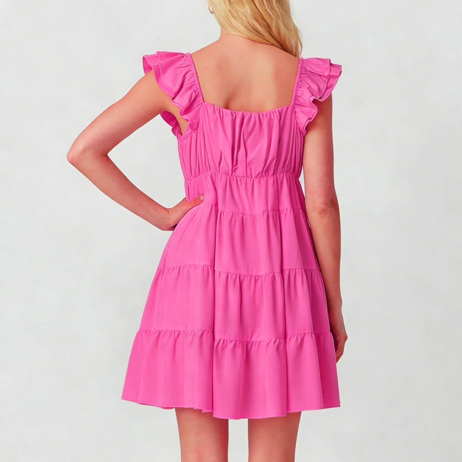 SOERA Eulalia Flutter Sleeve Tiered Mini Dress - Dresses - Black S