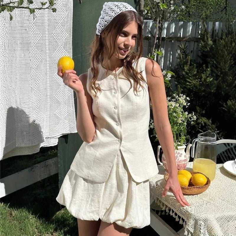 SOERA Imani Elegant Vest Skirt Set - Dresses - White S