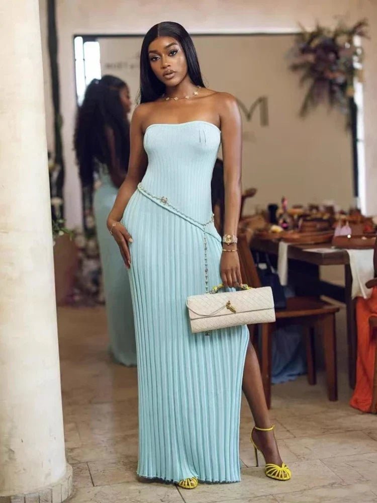 SOERA Isadora Strapless Side-Slit Knit Maxi Dress - Dresses - Blue S