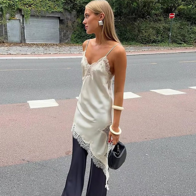 SOERA Kara Asymmetric Satin Mini Dress - Dresses - Creme S