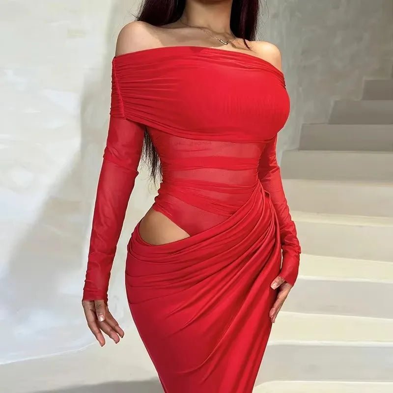 SOERA Lizy Long Sleeve Mesh Maxi Dress - Dresses - 1005008319705746-;hT1769140532683619342 Red XS