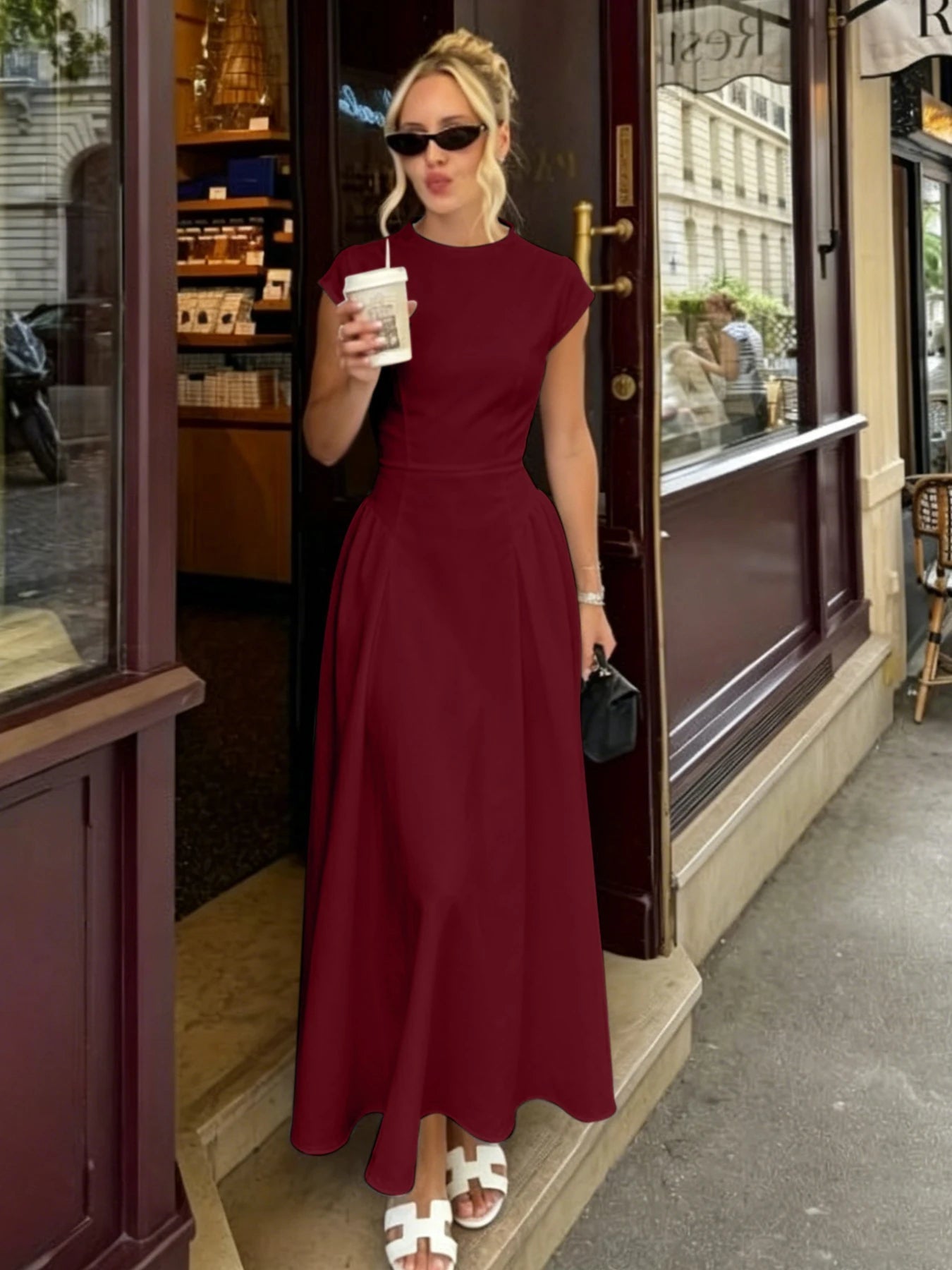 SOERA Ruby Flare Maxi Dress with Cap Sleeves - Dresses - Black XS
