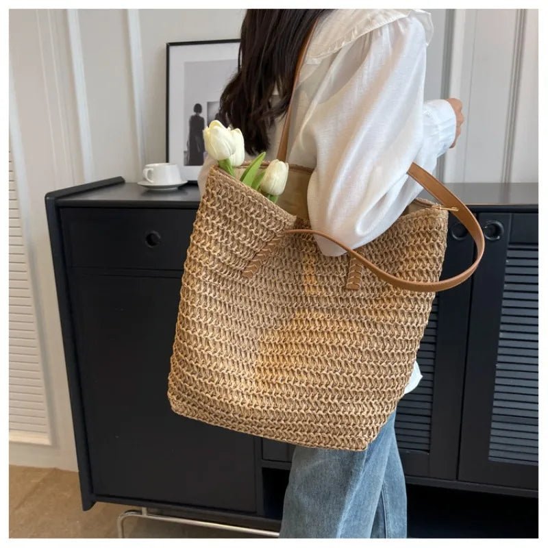 SOERA Celeste Woven Straw Beach Tote - Handbags - Brown