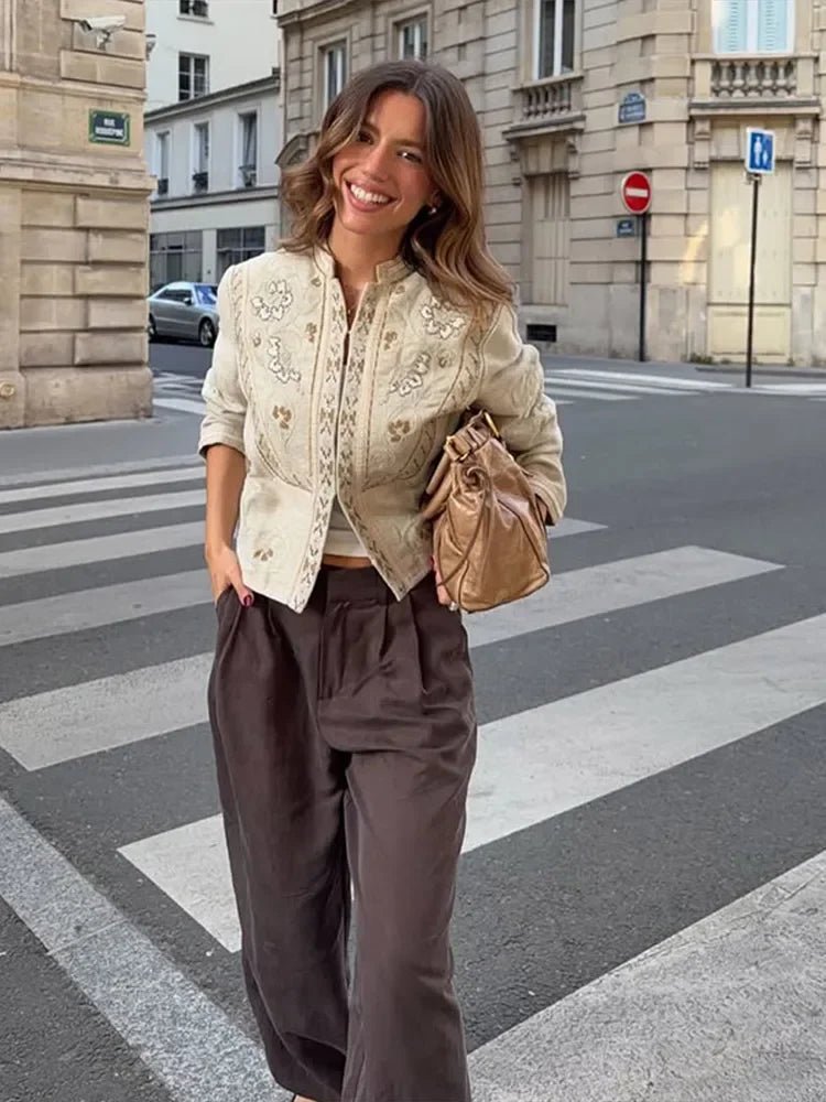 SOERA Layla Floral Print Cropped Jacket - Jacket - SOERA-882051-BEI-S-10979 Beige S