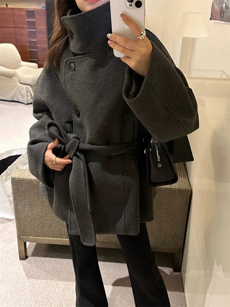 SOERA Charlene High Collar Coat - Jackets - uc1762345864136501509 Dark Gray M