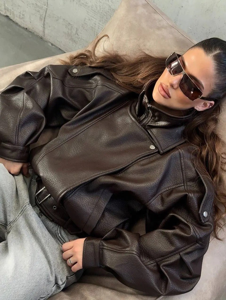 SOERA Denise Belted Leather Jacket - Jackets - Burgundy S