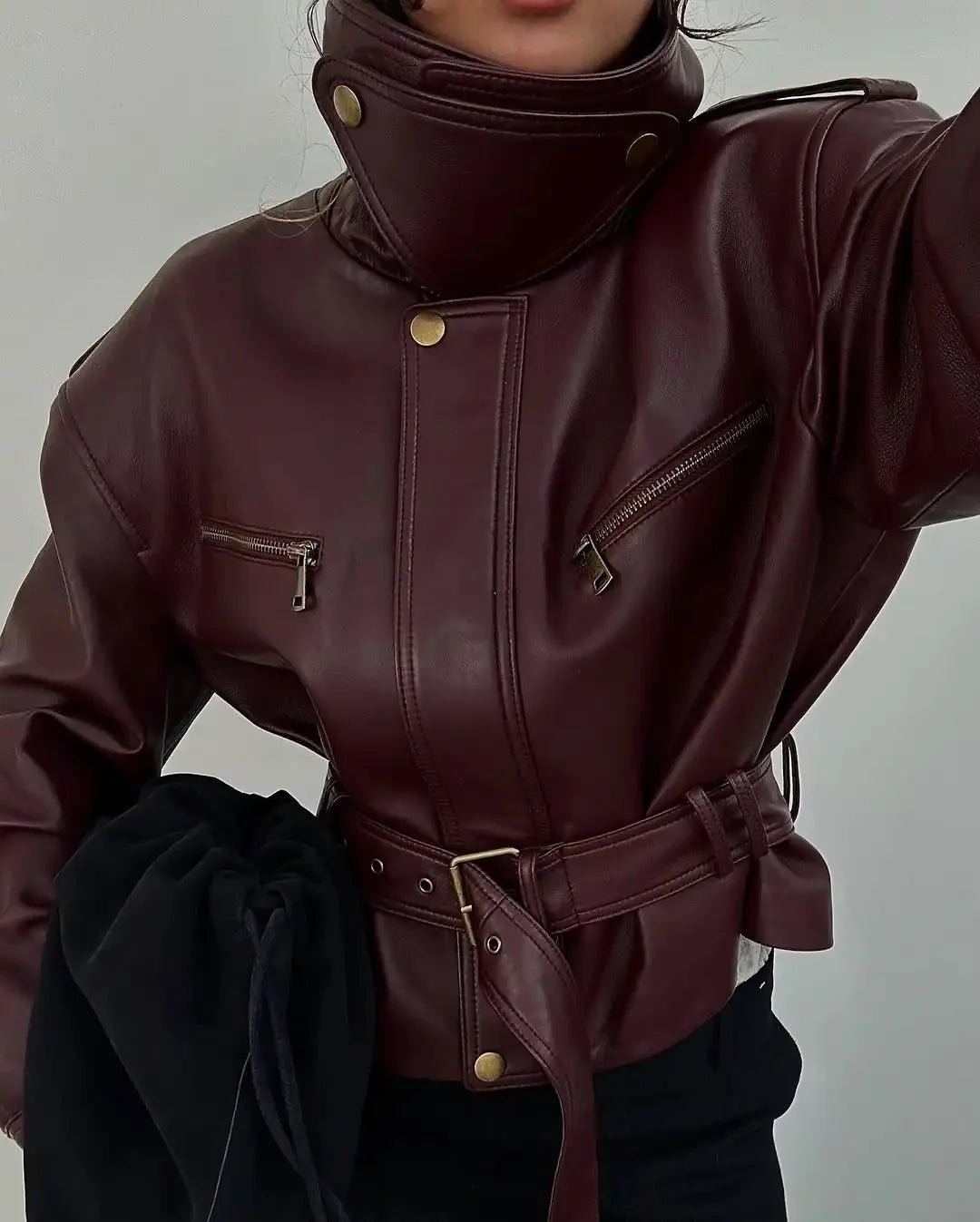 SOERA Jaqueline Belted Faux Leather Jacket - Jackets - RK1774532669738338834 M