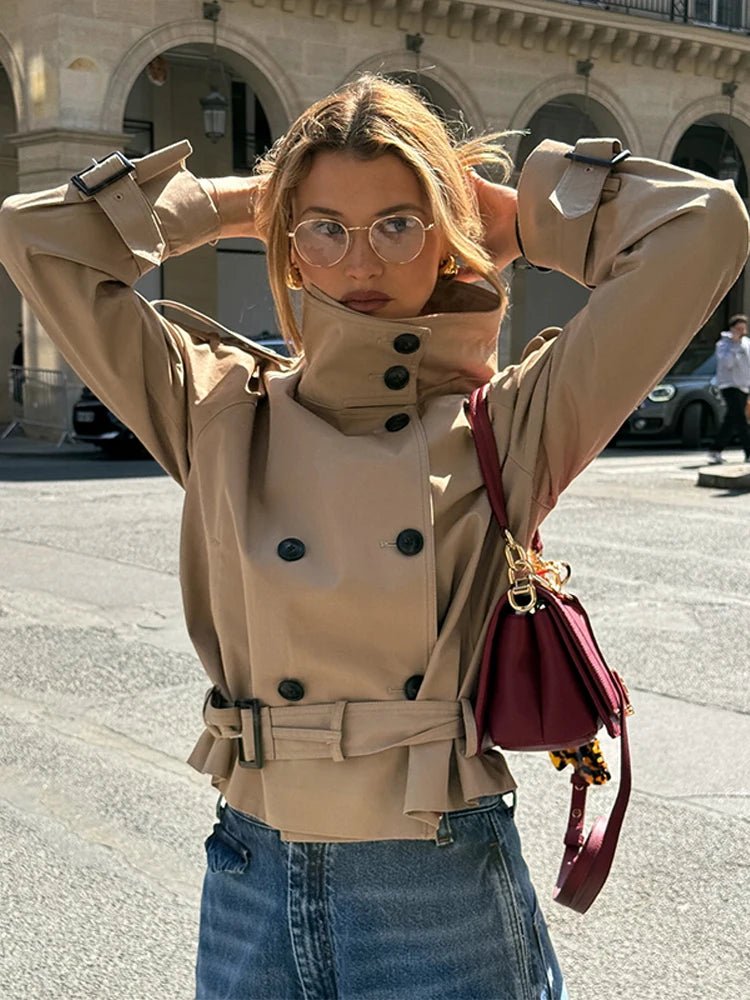 SOERA Kara Stand Collar Belted Crop Trenchcoat - Jackets - 1005009693239722-;SM1771494648620968832 Tan XS