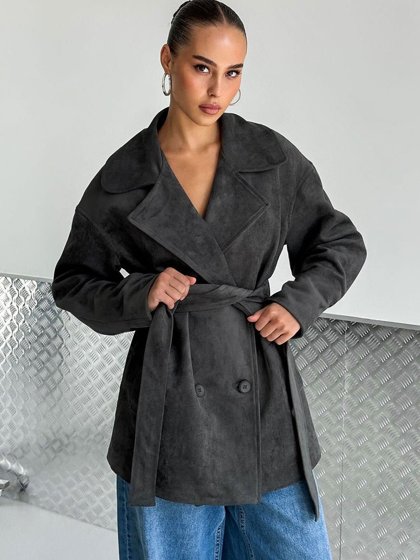 SOERA Louisa Lace Up Suede Wrap Coat - Jackets - 1005009931017485-;Eh1775670888640701477 Black S