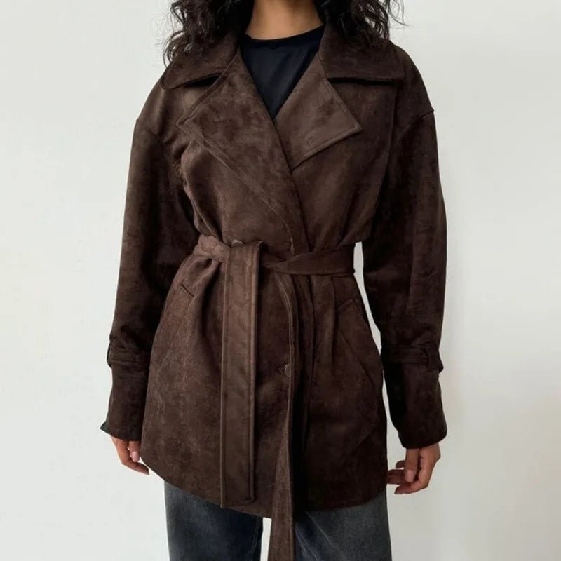 SOERA Louisa Lace Up Suede Wrap Coat - Jackets - 1005009931017485-;Jd1775670888640255049 Brown M