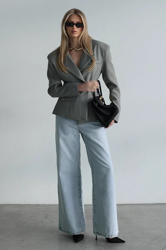 SOERA Maxine Scarf - Collar Blazer - Jackets - cl1770276357226275013 Gray S