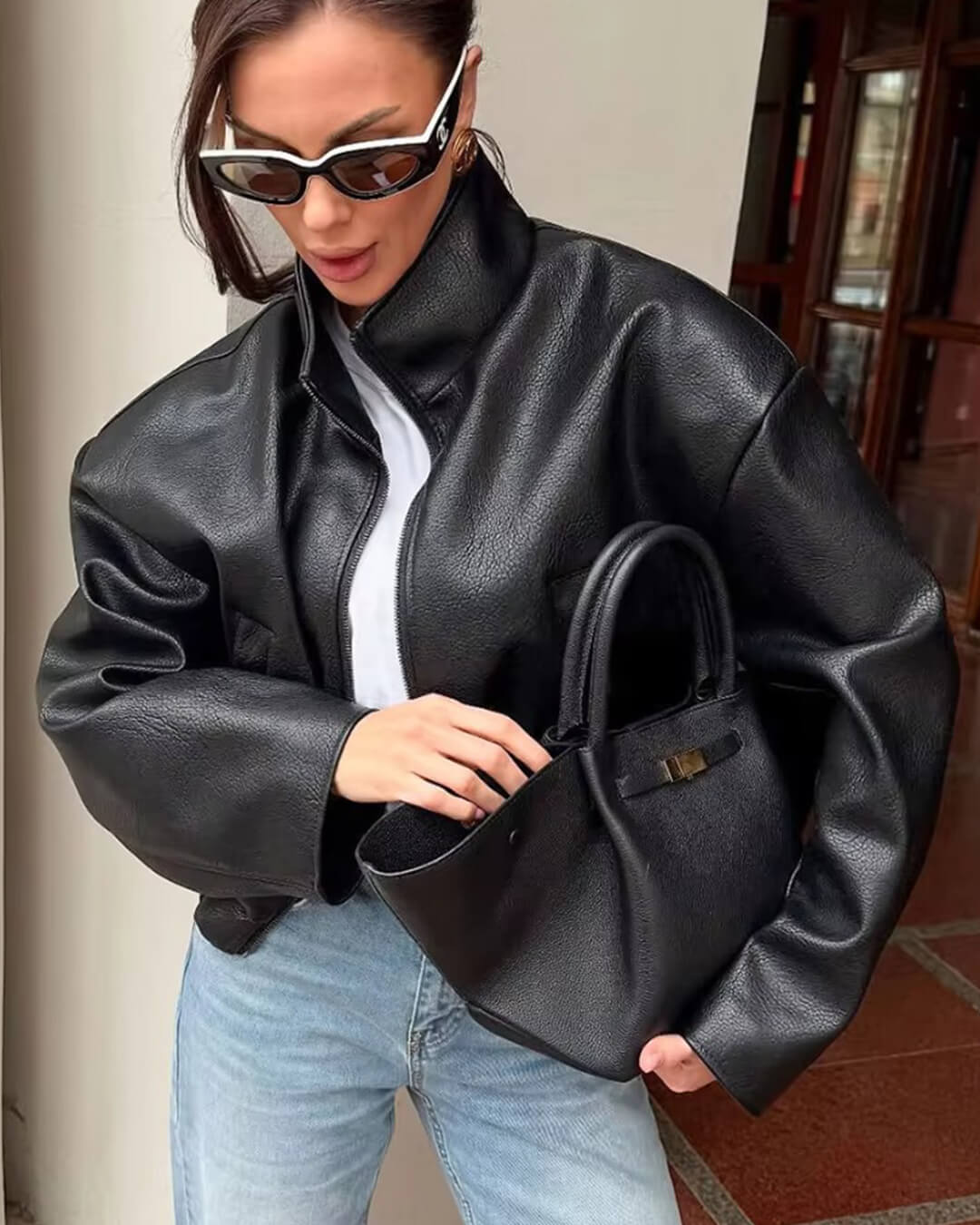 SOERA Sylvia Zip Up Leather Jacket - Jackets - BI1761546453489931280 Black S