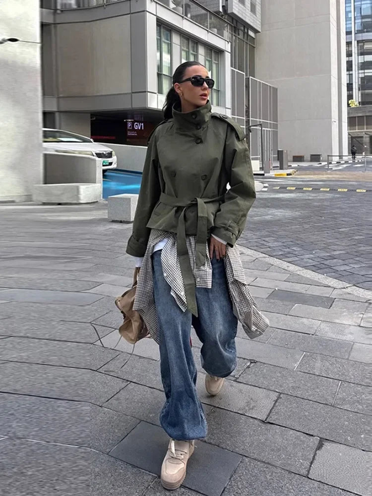 SOERA Thea Belted Short Trench Coat - Jackets - 1005011764467725-;vE1773321573272184817 Olive XS