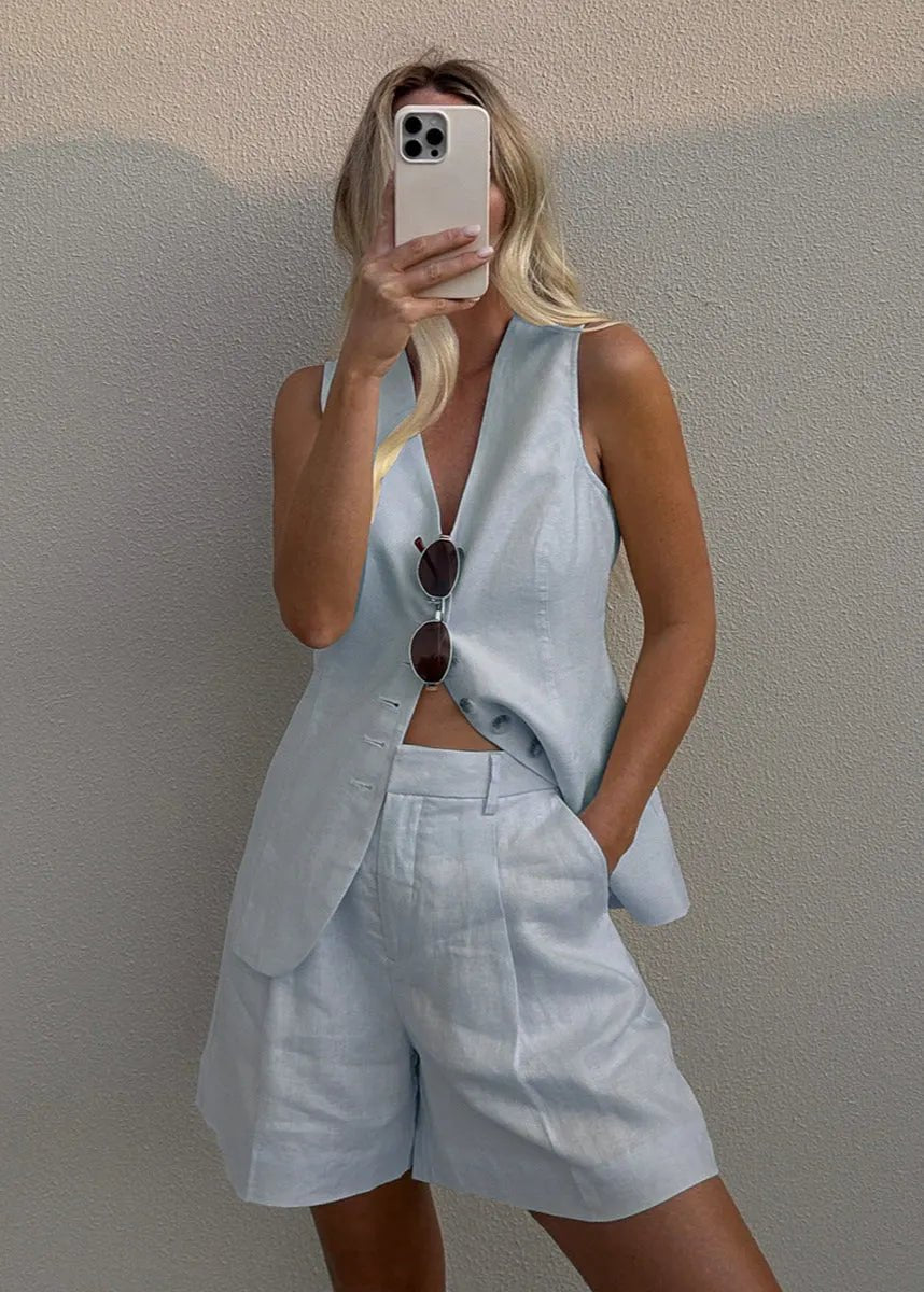 SOERA Bianca Tailored Vest and Shorts Set - Jumpsuits & Rompers - Beige M