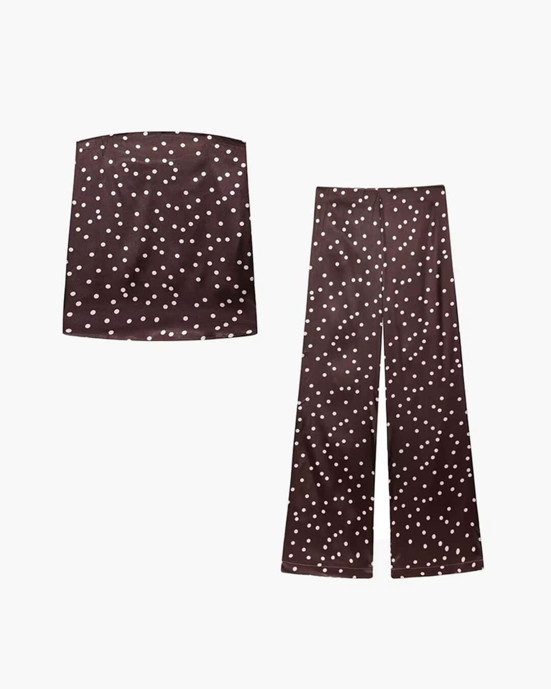 SOERA Claudine Satin Bandeau Pants Suit - Matching Sets - Dn1774004001182414431 Brown Polka Dot L