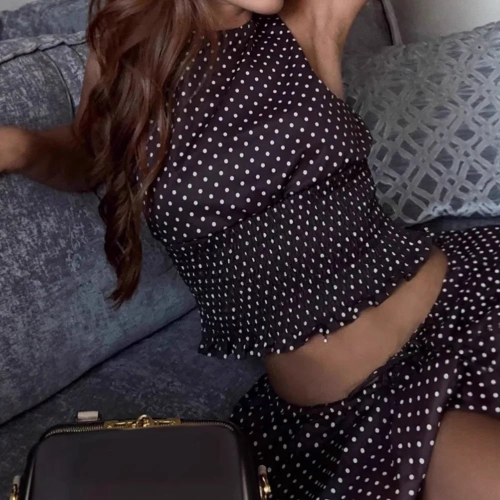 SOERA Diandra Polka Dot Halter Top Skirt Set - Matching Sets - Brown S