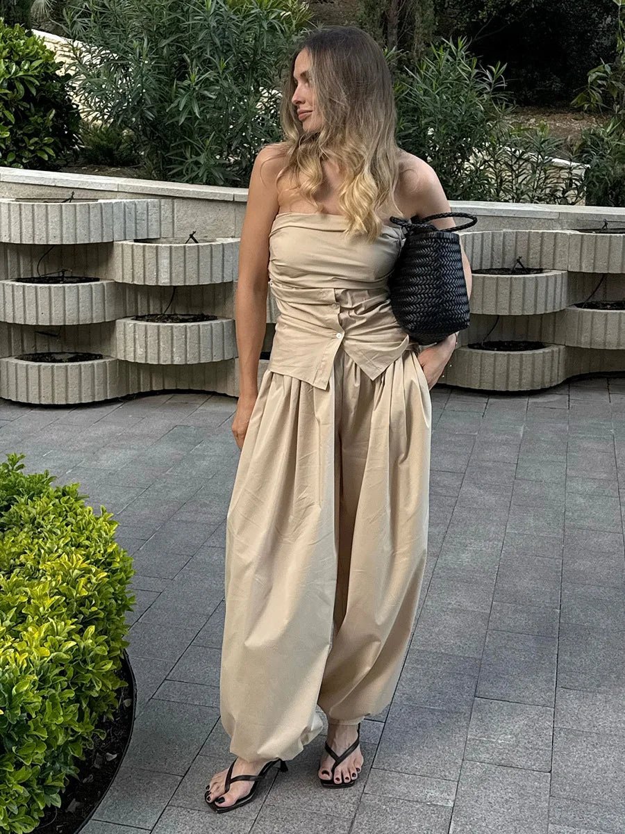 SOERA Amethyst Wide Leg Cotton Trousers - Pants - SOERA-410371-BEI-S-52483 Beige S