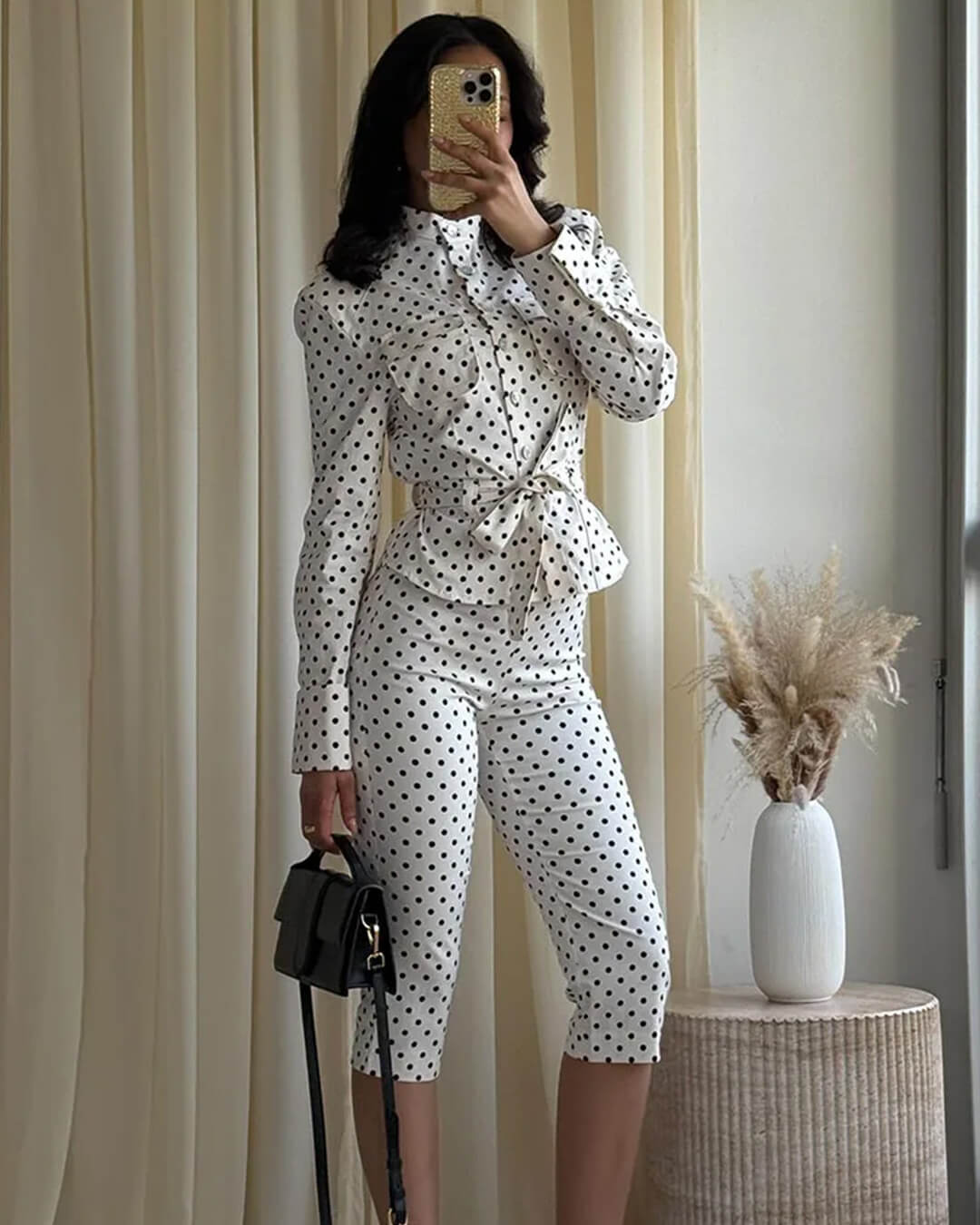 SOERA Jia Polka Dot High - Waist Trouser Set - Set - Set XS