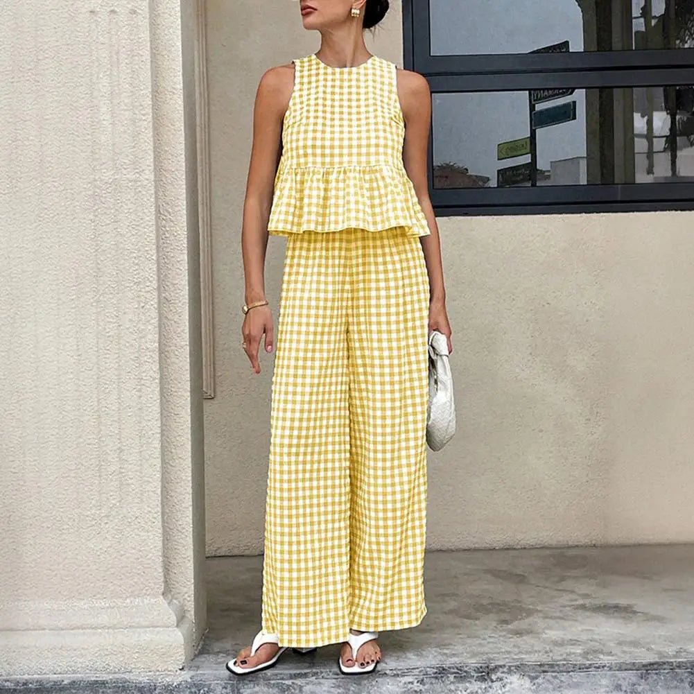 SOERA Leanne Plaid Ruffle Two - Piece Set - Set - Yellow S