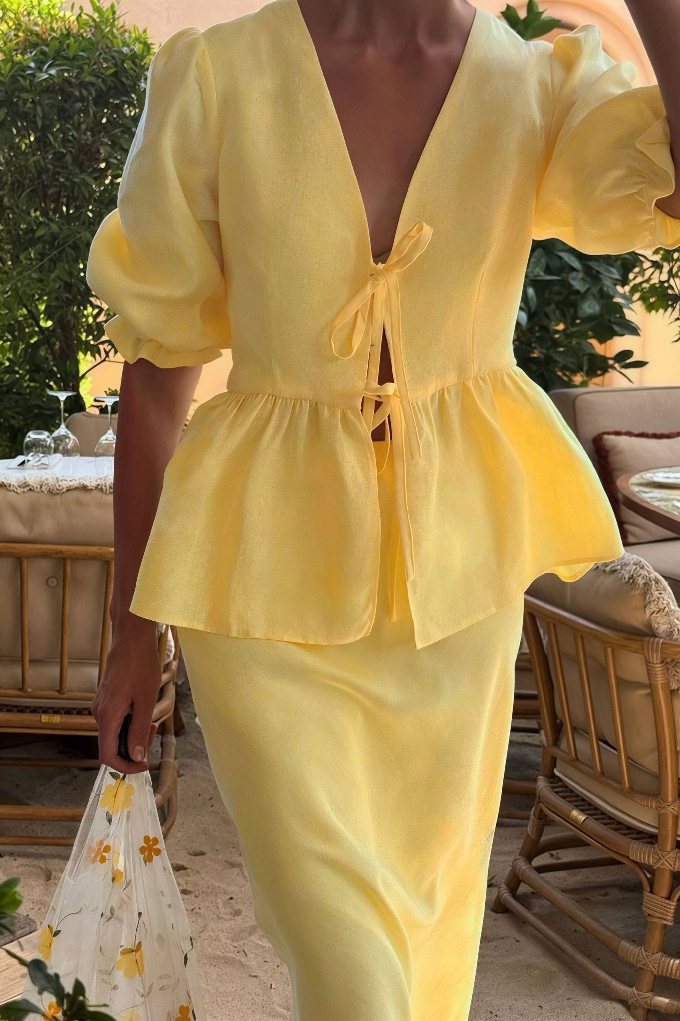 SOERA Indra Tie - Front Ruffle Skirt Set - Sets - Yellow M